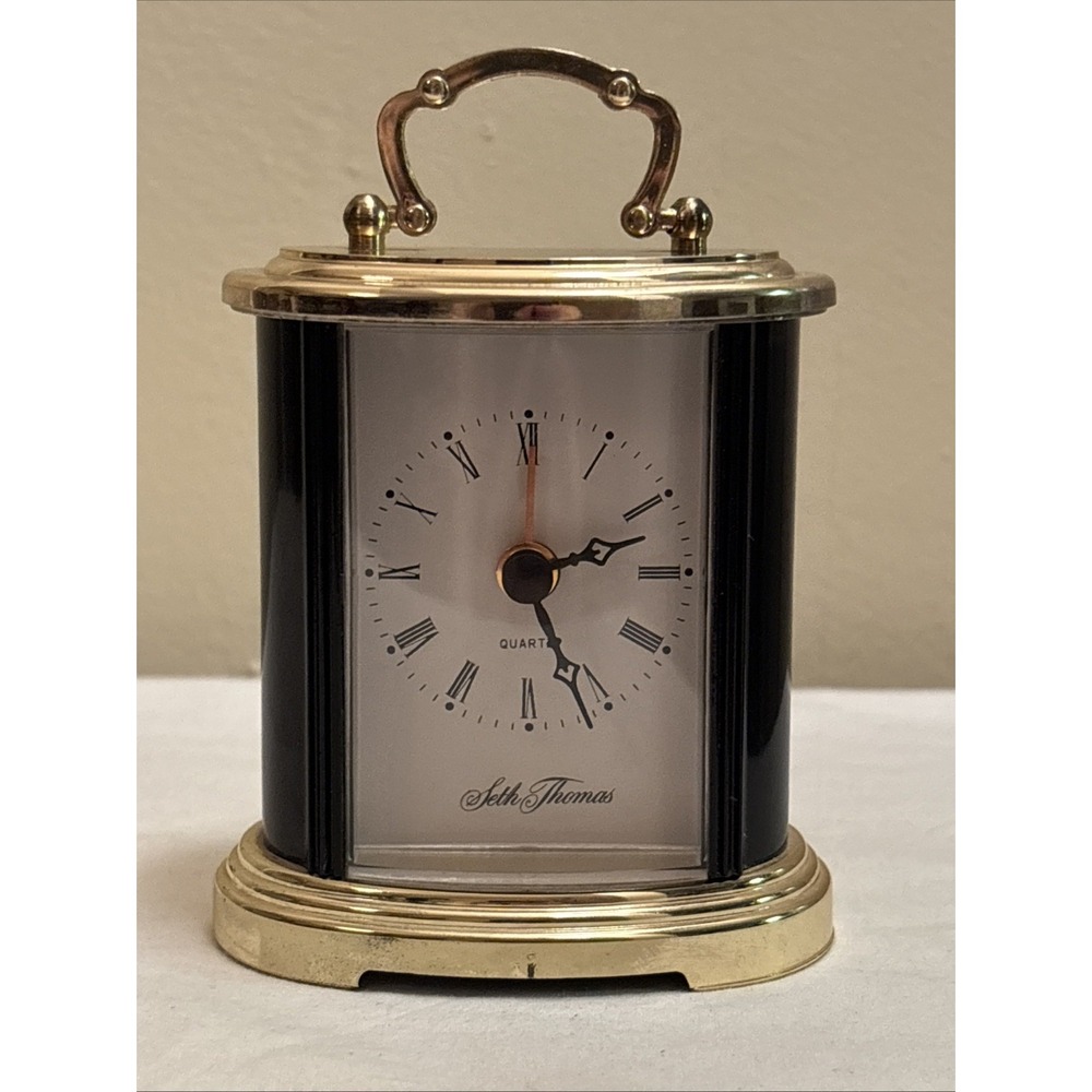 Seth Thomas Brass Quartz Black Gold Alarm Desk Clock Promise 307 Vintage Tested
